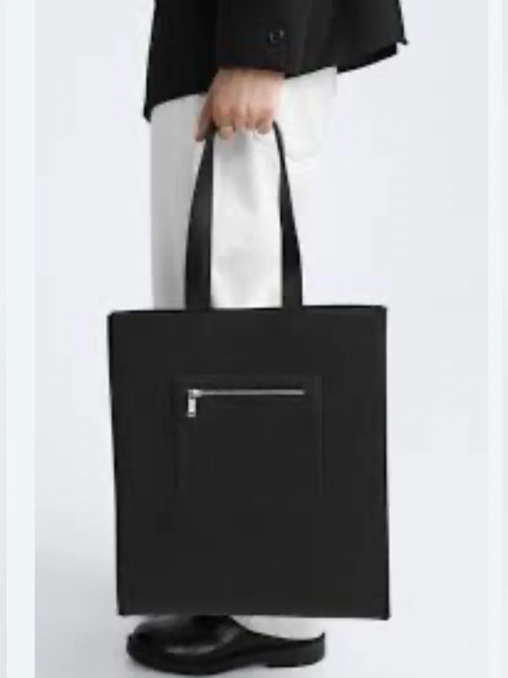 ZARA Black Structured Tote Bag Minimalist Monochrome Unisex Work Laptop Shopper